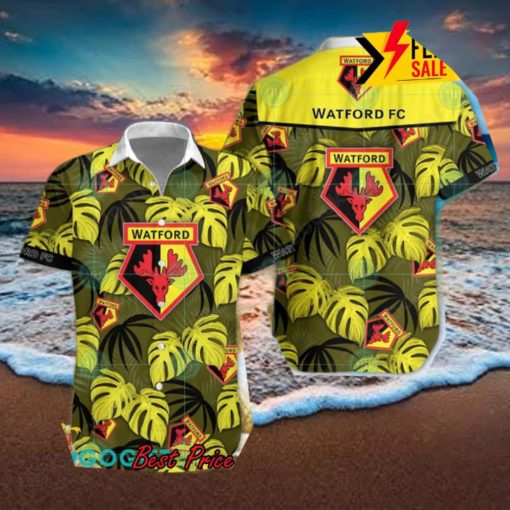 Watford FC Big Logo Tropical Leaves Hawaiian Shirt And Shorts