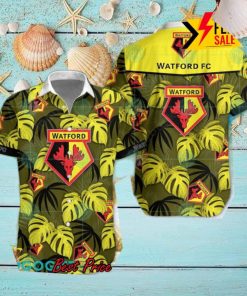 Watford FC Big Logo Tropical Leaves Hawaiian Shirt And Shorts