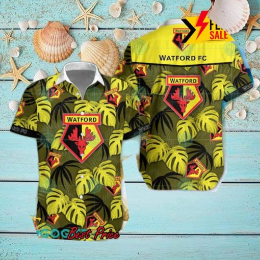 Watford FC Big Logo Tropical Leaves Hawaiian Shirt And Shorts