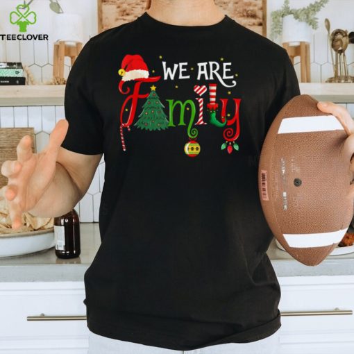 We Are Family Christmas Tree Santa Hat Xmas Elf Candy Cane T Shirt Black X Large