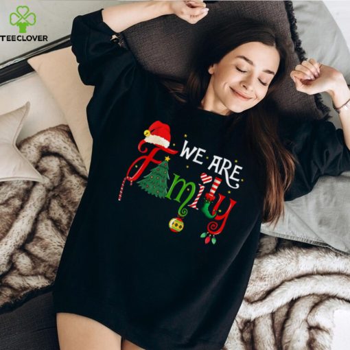 We Are Family Christmas Tree Santa Hat Xmas Elf Candy Cane T Shirt Black X Large