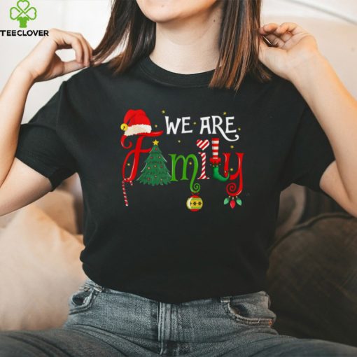 We Are Family Christmas Tree Santa Hat Xmas Elf Candy Cane T Shirt Black X Large