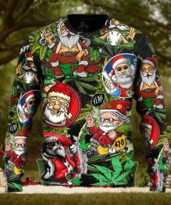 Weed Smoking Santa Hippie Ugly Christmas Sweater