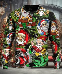 Weed Smoking Santa Hippie Ugly Christmas Sweater