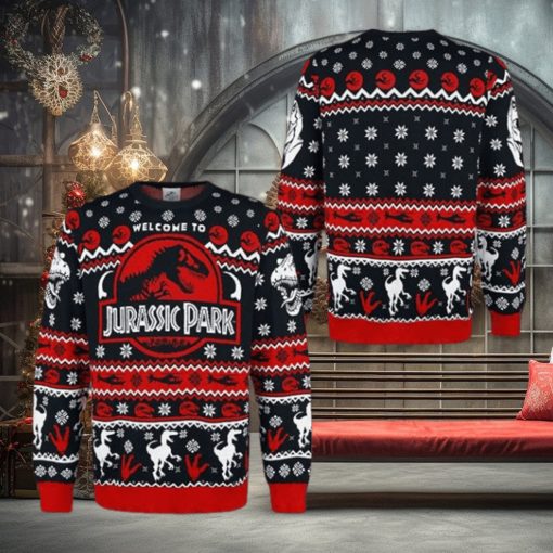 Welcome To Jurassic Park Logo Snowflake Pattern Best For Holiday Ugly Christmas Sweater