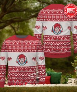 Wendy’s Red White Design Logo Snowflake Heart Ugly Christmas Sweater