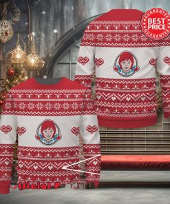 Wendy’s Red White Design Logo Snowflake Heart Ugly Christmas Sweater