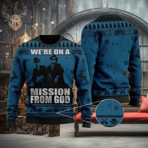 We’re On A Mission From God Ugly Sweater, Joliet Jake Blues Elwood Blues Ugly Christmas Sweater Xmas Gifts