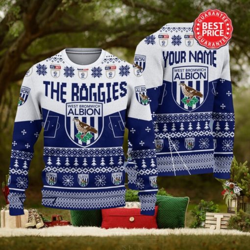 West Bromwich Albion FC EFL Logo Custom Name Ugly Sweater Christmas