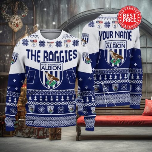 West Bromwich Albion FC EFL Logo Custom Name Ugly Sweater Christmas