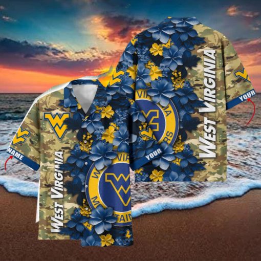 West Virginia Mountaineers Custom Name Personalized Camo Flower Pattern Hawaiian Shirt