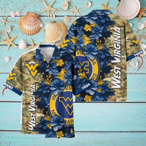 West Virginia Mountaineers Custom Name Personalized Camo Flower Pattern Hawaiian Shirt