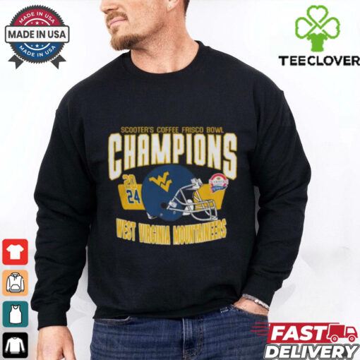 West Virginia Mountaineers Scooter’s Coffee Frisco Bowl Champions 2024 Helmet T Shirt