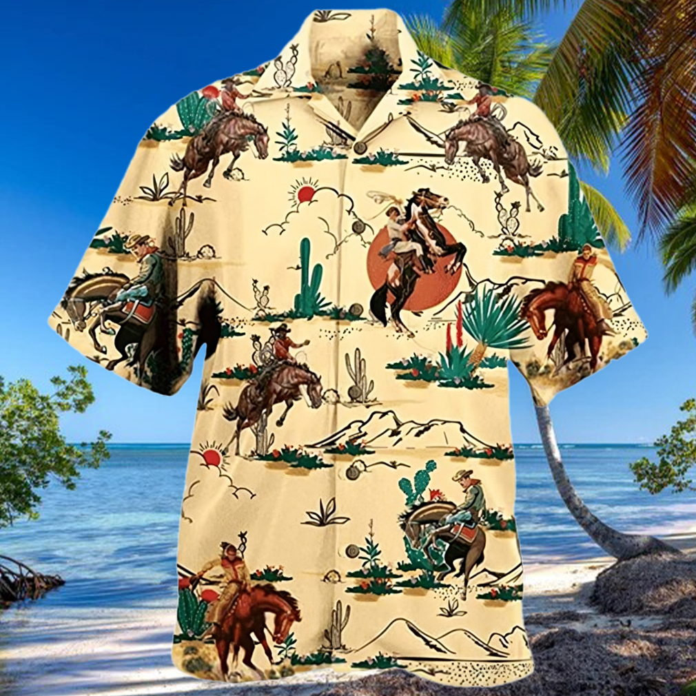 Western Cowboy Men s Hawaiian Shirt   Horse Lovers Casual Short Sleeve Button Down Hawaiian Shirts