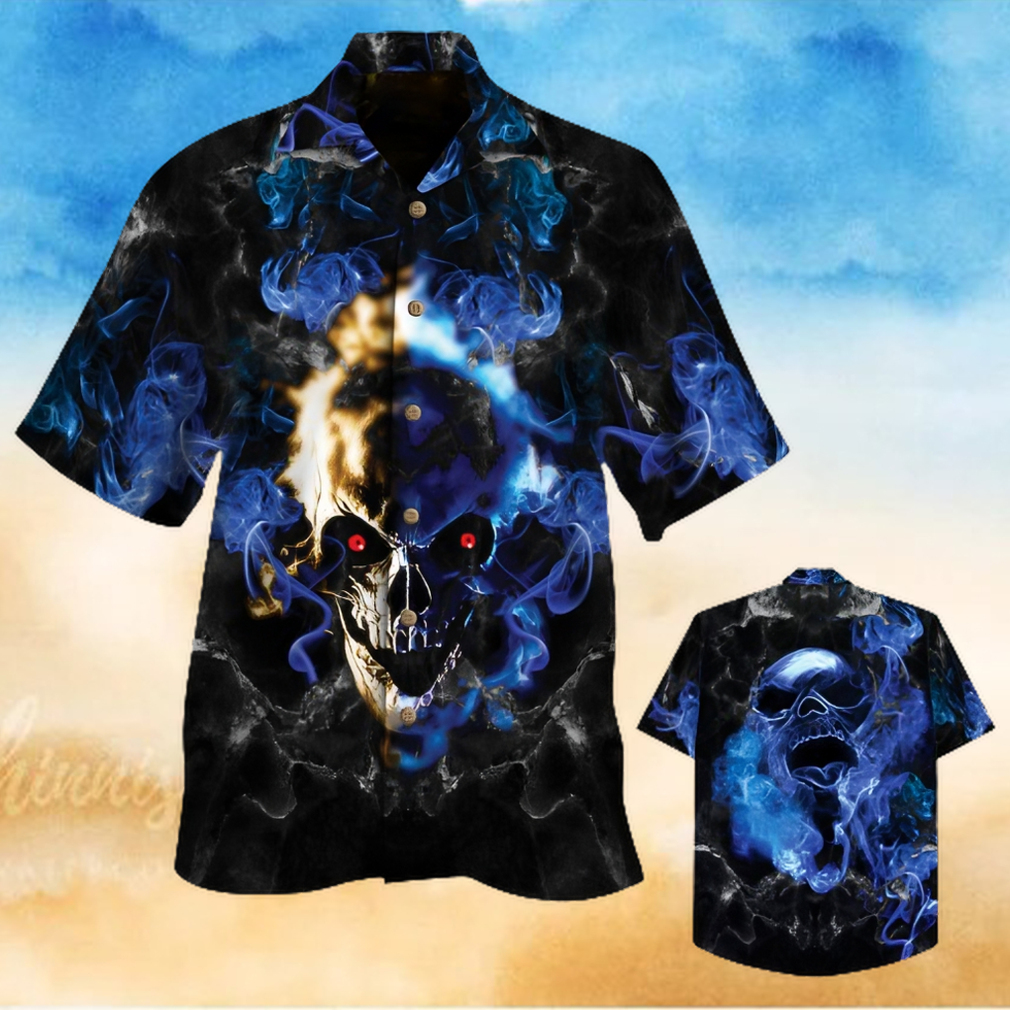 White And Blue Smoking Skull Hawaiian Shirt