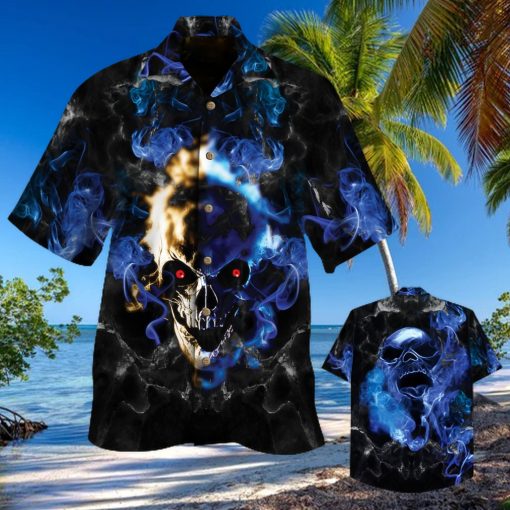 White And Blue Smoking Skull Hawaiian Shirt