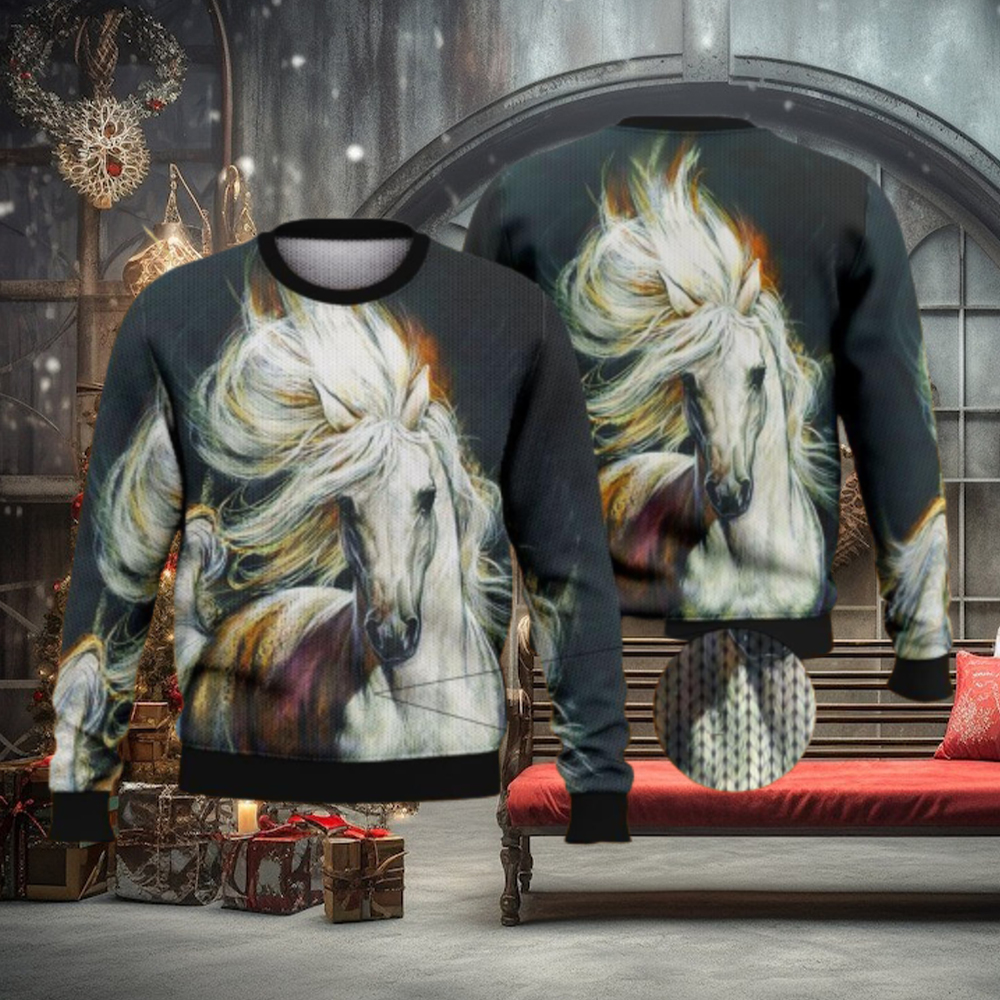 White Horse Black Full Print For Horse Lovers 3D Ugly Sweater Christmas Gift Sweater White Horse Black Full Print For Horse Lovers 3D Ugly Sweater Christmas Gift Sweater