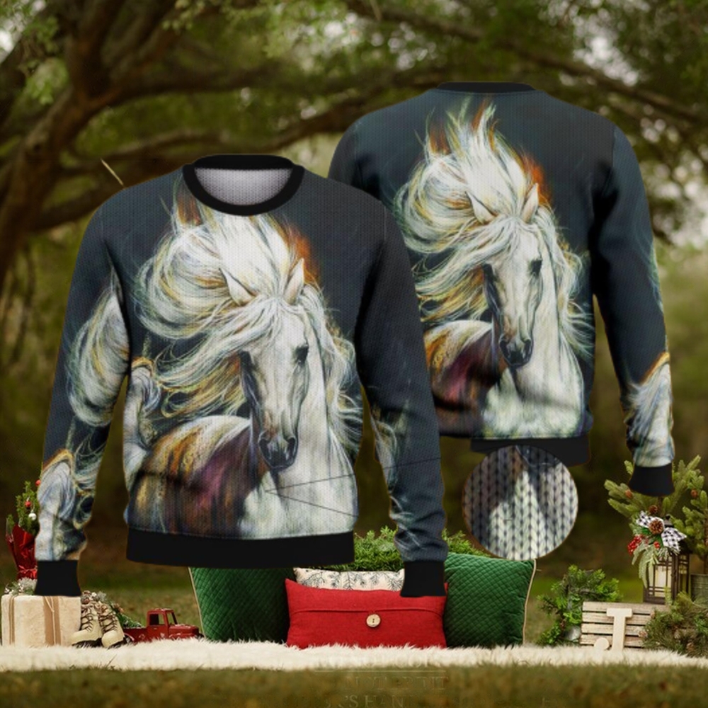 White Horse Black Full Print For Horse Lovers 3D Ugly Sweater Christmas Gift Sweater White Horse Black Full Print For Horse Lovers 3D Ugly Sweater Christmas Gift Sweater