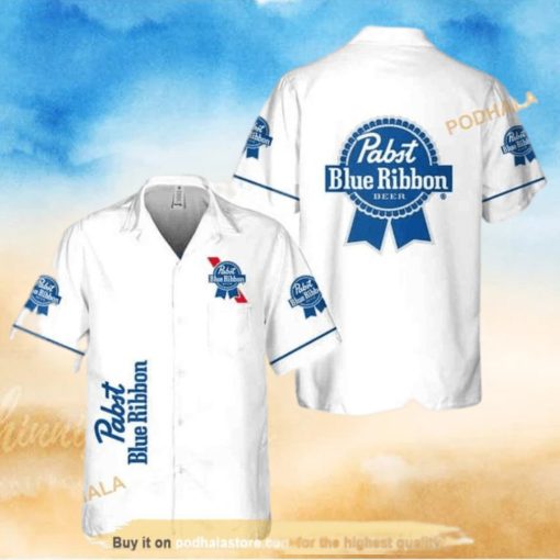 White Pabst Blue Ribbon Funny Hawaiian Shirt Gift For Beer Lovers