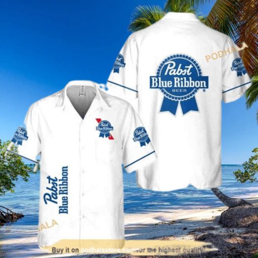 White Pabst Blue Ribbon Funny Hawaiian Shirt Gift For Beer Lovers