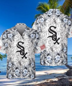 White Sox Tropical Floral Monochrome Hawaiian Aloha Shirt