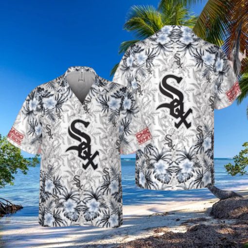 White Sox Tropical Floral Monochrome Hawaiian Aloha Shirt