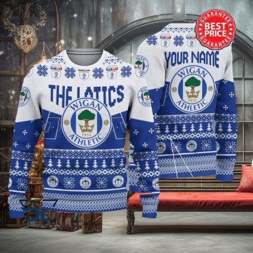 Wigan Athletic EFL Logo Custom Name Ugly Sweater Christmas