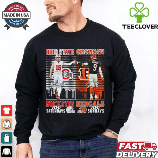 Will Howard Ohio State Buckeyes On Saturdays X Joe Burrow Cincinnati Bengals On Sundays Shirt