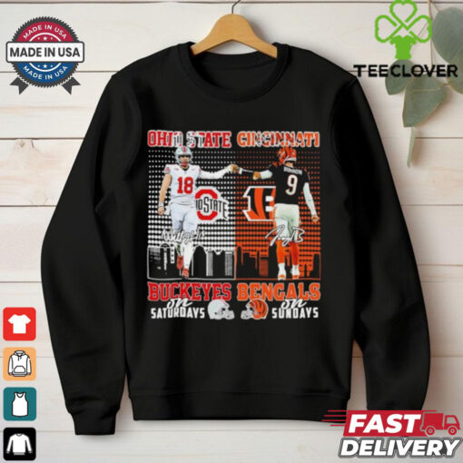 Will Howard Ohio State Buckeyes On Saturdays X Joe Burrow Cincinnati Bengals On Sundays Shirt