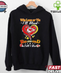 Win lose or tie I’ll bleed Kansas City Chiefs red gold till I die shirt