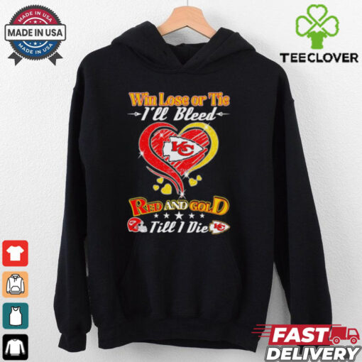 Win lose or tie I’ll bleed Kansas City Chiefs red gold till I die shirt