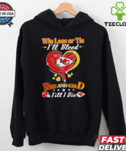 Win lose or tie I’ll bleed red and gold till I die Kansas City Chiefs heart shirt