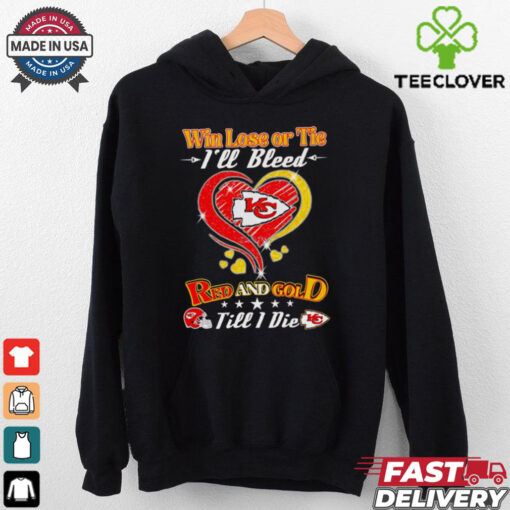 Win lose or tie I’ll bleed red and gold till I die Kansas City Chiefs heart shirt