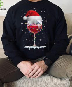 Wine Glass Santa Hat Christmas Lights Funny Wine Lovers Shirt