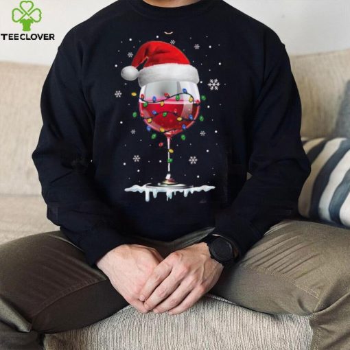 Wine Glass Santa Hat Christmas Lights Funny Wine Lovers Shirt