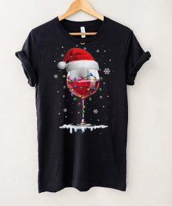 Wine Glass Santa Hat Christmas Lights Funny Wine Lovers Shirt