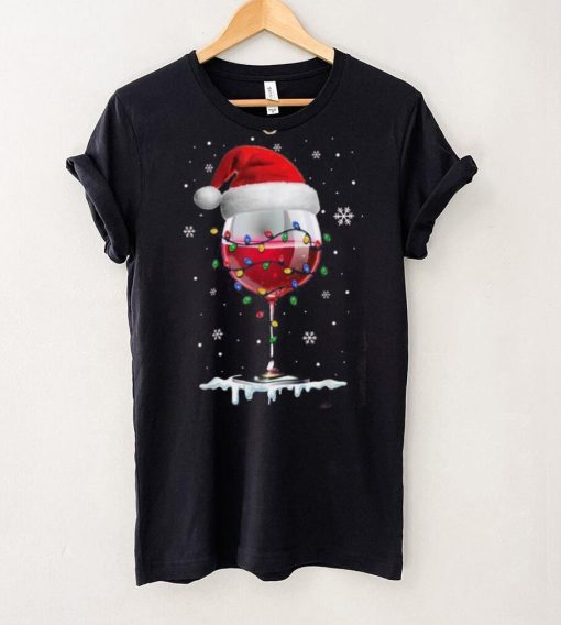 Wine Glass Santa Hat Christmas Lights Funny Wine Lovers Shirt