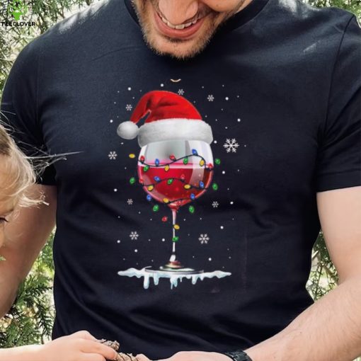 Wine Glass Santa Hat Christmas Lights Funny Wine Lovers Shirt