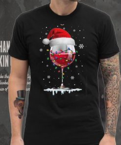 Wine Glass Santa Hat Christmas Lights Funny Wine Lovers Shirt