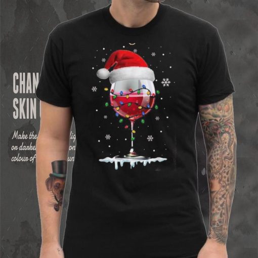 Wine Glass Santa Hat Christmas Lights Funny Wine Lovers Shirt