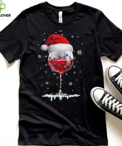 Wine Glass Santa Hat Christmas Lights Funny Wine Lovers Shirt