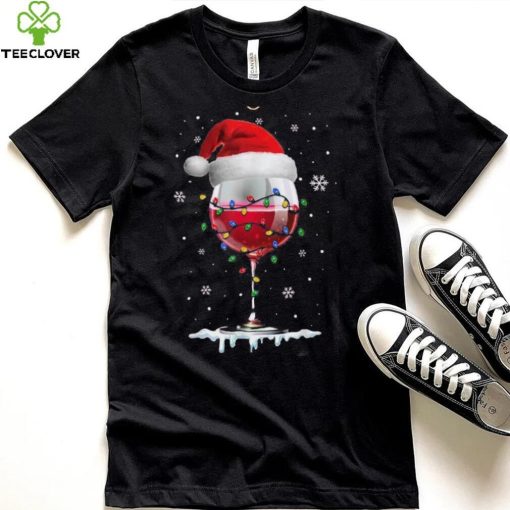 Wine Glass Santa Hat Christmas Lights Funny Wine Lovers Shirt