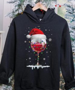 Wine Glass Santa Hat Christmas Lights Funny Wine Lovers Shirt