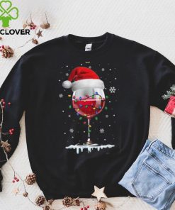 Wine Glass Santa Hat Christmas Lights Funny Wine Lovers Shirt