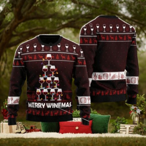 Wine Tree Merry Winemas Men And Women Christmas Gift 3D Ugly Christmas Sweater
