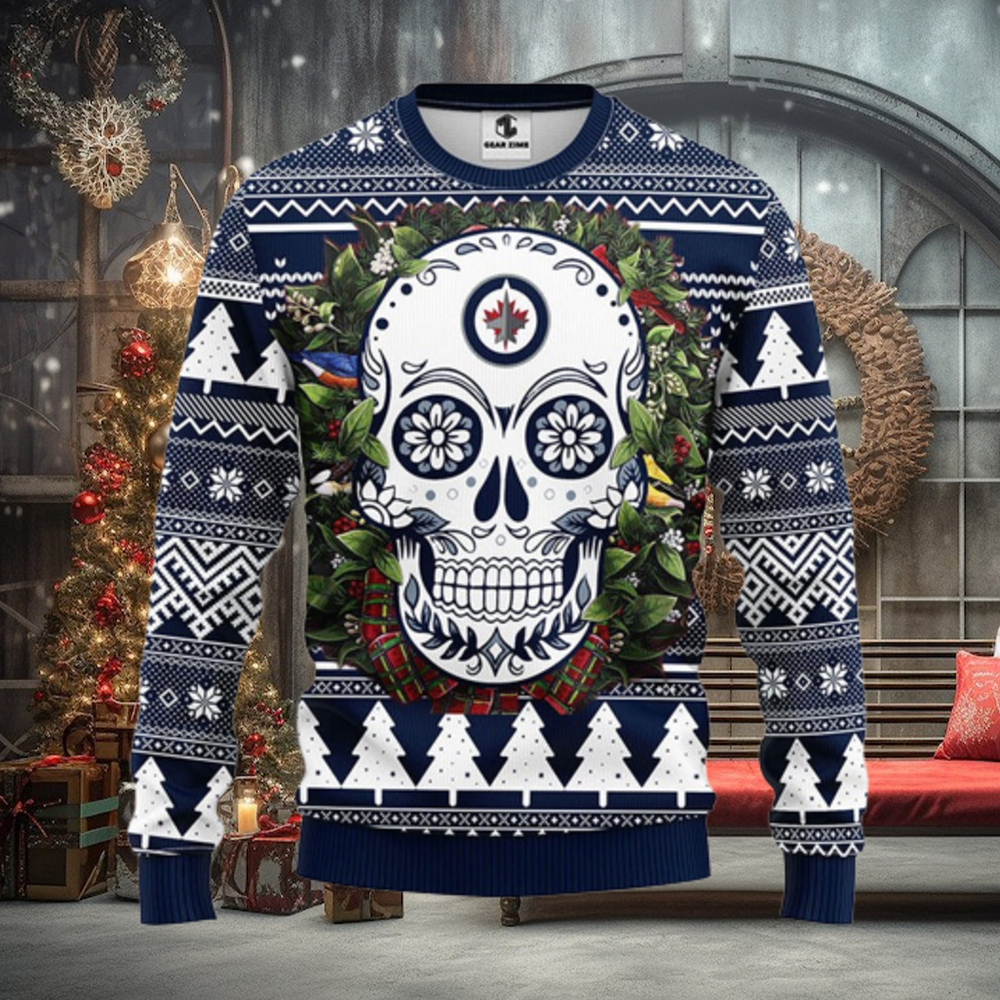 Winnipeg Jets Skull Flower Ugly Christmas Ugly Sweater Winnipeg Jets Skull Flower Ugly Christmas Ugly Sweater