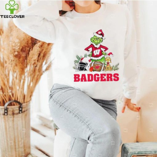 Wisconsin Badgers Grinch and Max dog funny Christmas hoodie, sweater, longsleeve, shirt v-neck, t-shirt