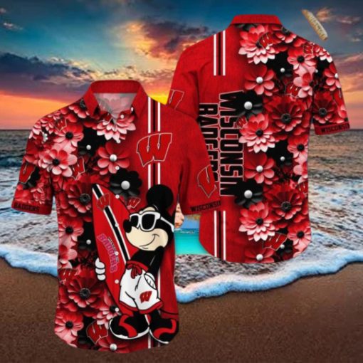 Wisconsin Badgers Hawaiian Shirt Mickey Love Surfing Trending Summer Gift