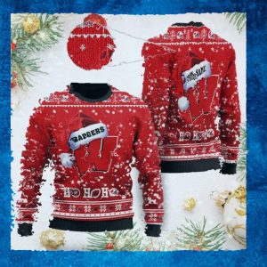 Wisconsin Badgers NCAA Symbol Wearing Santa Claus Hat Cute Pattern Ho Ho Ho Custom Personalized Ugly Christmas Sweater Wool