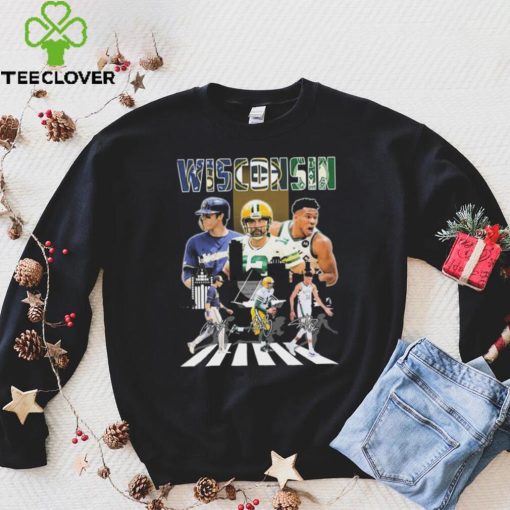 Wisconsin Sports Abbey Road Christian Yelich Aaron Rodgers And Giannis Antetokounmpo Signatures Shirt